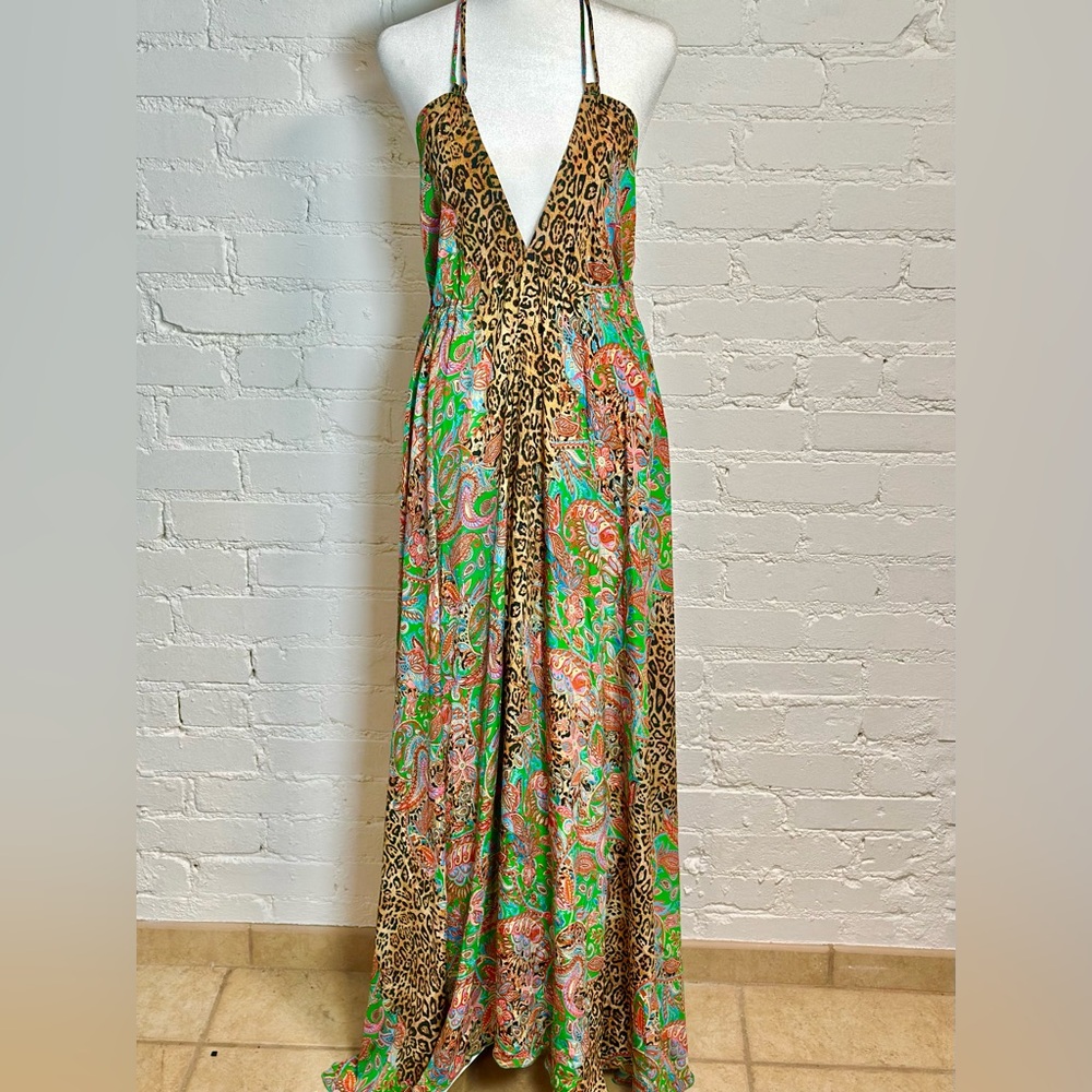 Silk Resort Wear Halter Dress Paisley & Beaded Tassel Rainbow Hawaii Inc. Small